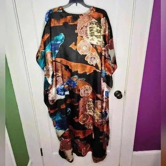 Sante Classics Bronze Multicolor Floral Kimono Kaftan Dress One Size Beaded - Picture 2 of 4